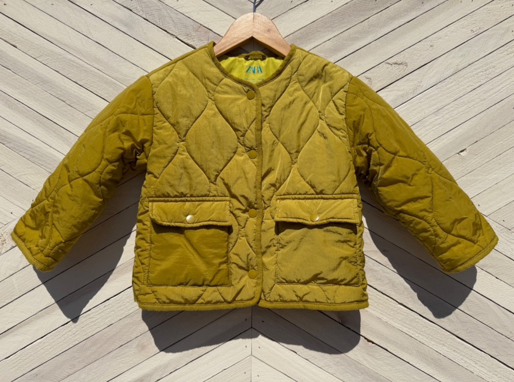 Zara Kids Mustard Yellow Onion Quilted Utility Jacket Cargo Pockets 3-4Y